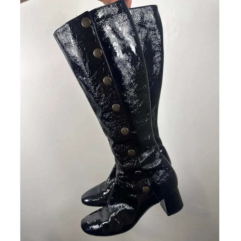 Chloe Knee-High Leather Boots Snap-Button Gothcore 38.5 (US 8)